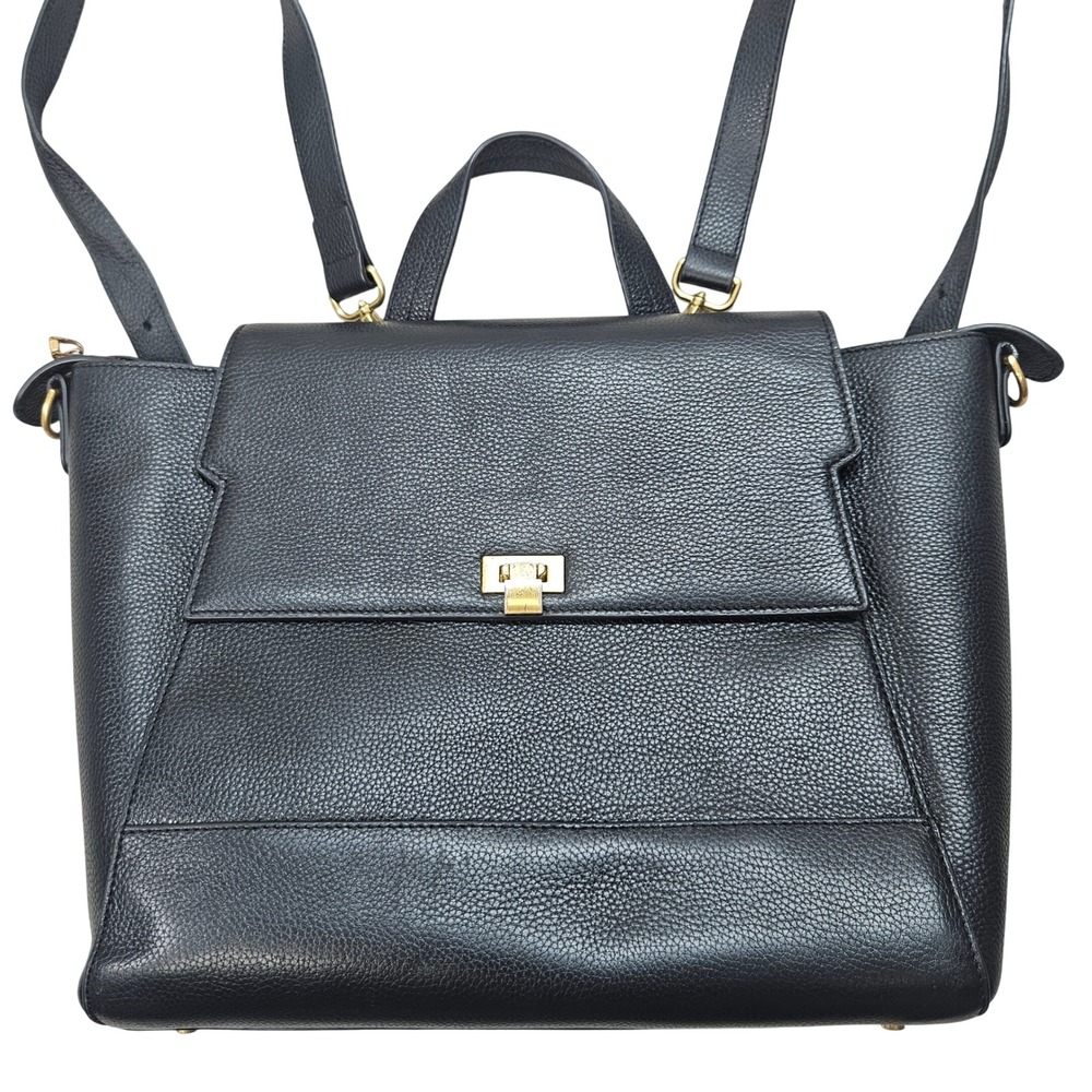 GATTA Black Pebbled Leather Camera Laptop Backpack Gold Hardware Minimalist Bag